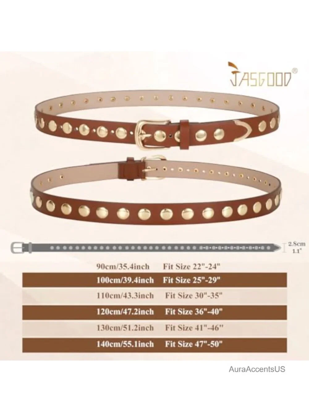 Faux Leather Studded Punk Belt for Women - PU Leather Belts for Jeans, Pants,